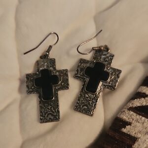 Elegant Black Cross Earrings
